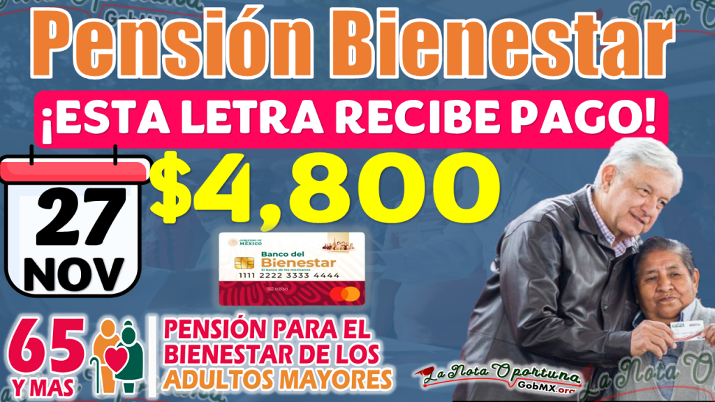 ¡Estos Adultos Mayores de la Pensión Bienestar reciben pago de $4 mil 800 pesos durante el día Lunes 27 de Noviembre!