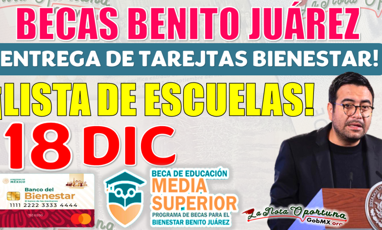 Consulta la LISTA de Escuelas que reciben Tarjetas del Bienestar del 18 al 22 de Diciembre | Becas Benito Juárez