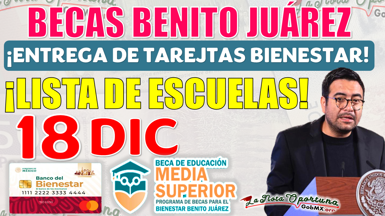 Consulta la LISTA de Escuelas que reciben Tarjetas del Bienestar del 18 al 22 de Diciembre | Becas Benito Juárez