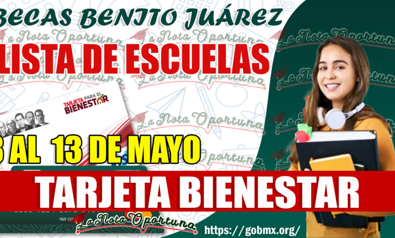 Becas Benito Juárez; Esta es la Lista de Escuela que estarán recibiendo su Tarjeta Bienestar del 8 al 13 de mayo