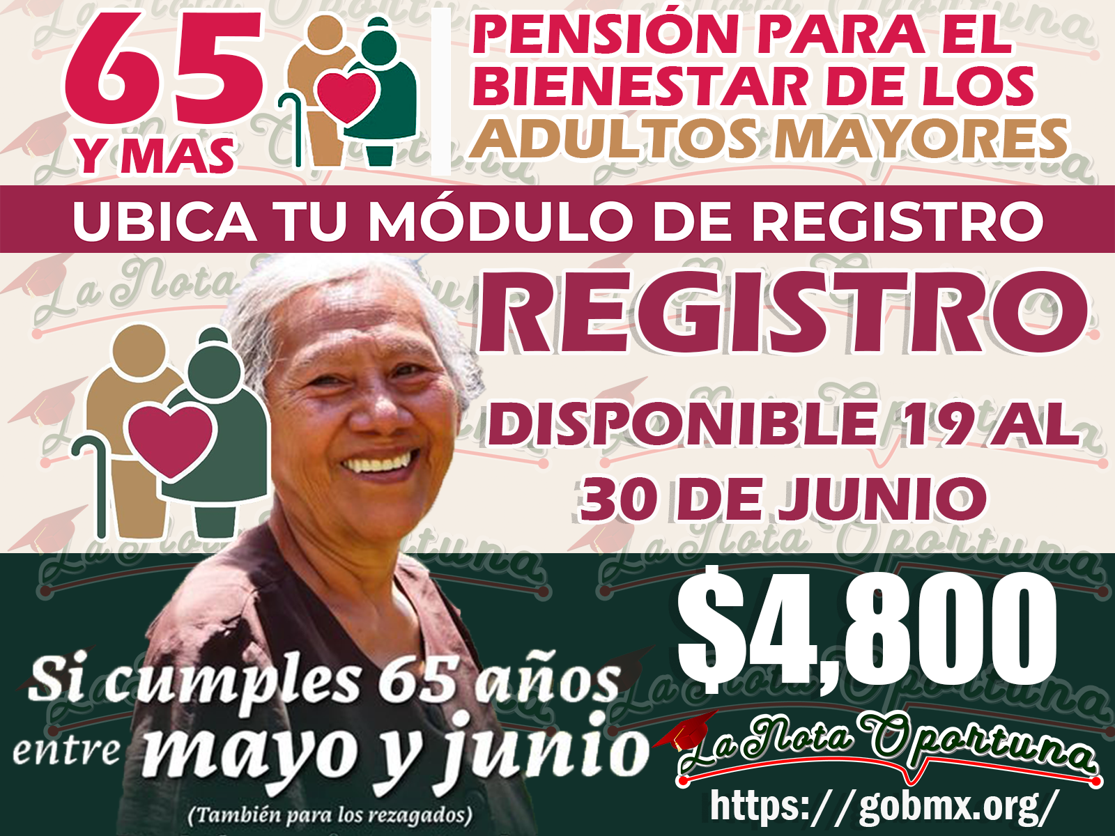 Ya inicio el Registro Pensión Bienestar para los Adultos Mayores ¡19 al 30 de junio! Incorporarte y recibe 4 mil 800 pesos