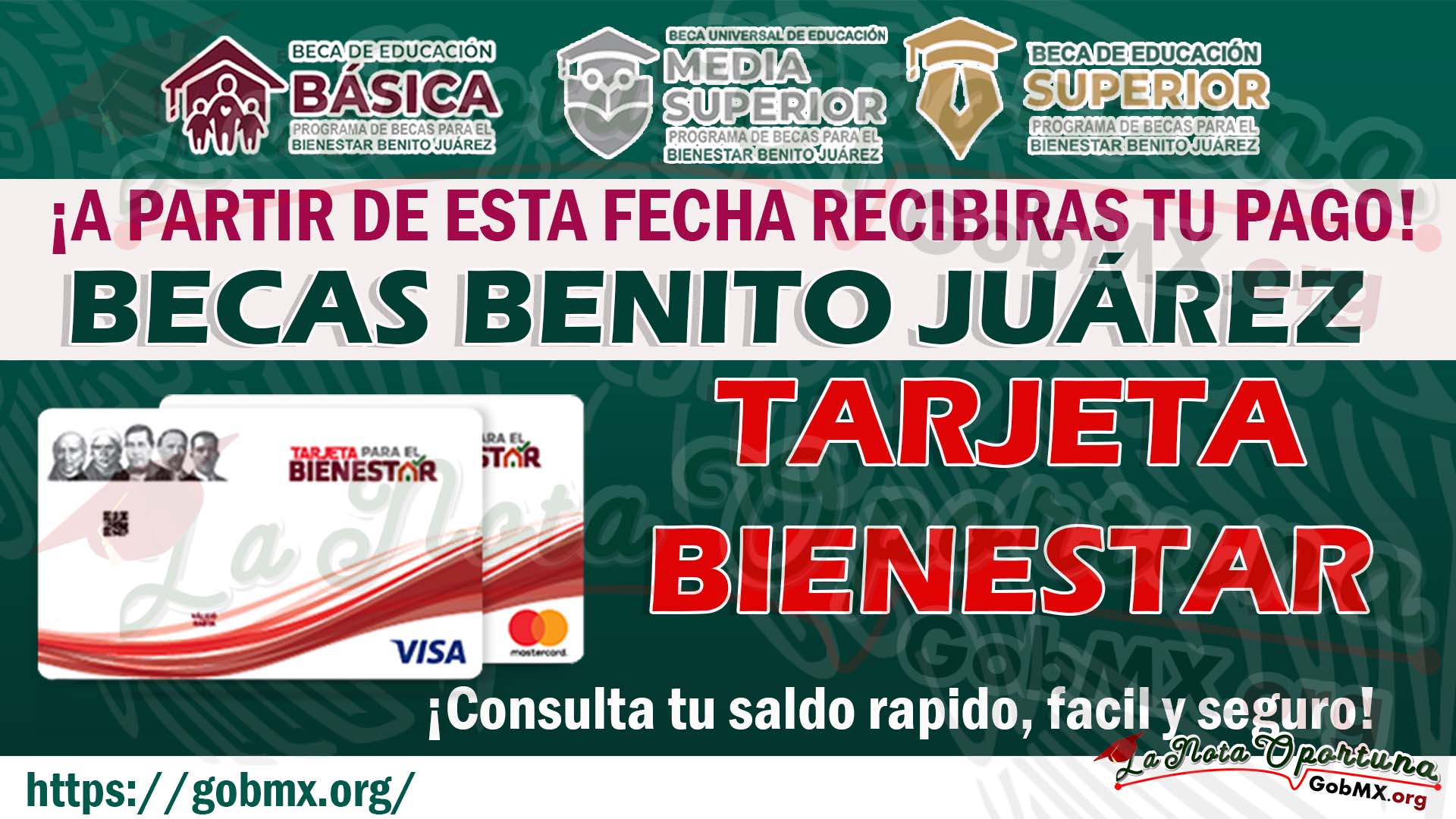 Becas Benito Juárez ¡Cuando recibiré el Depósito bancario en la Tarjeta del Bienestar!